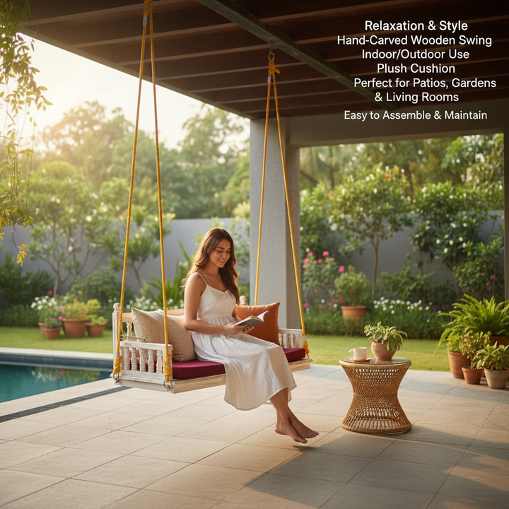Translation missing: en.hula for Adults for Home 3 Seater Swing Wooden Jhula for Indoor Outdoor &amp; 