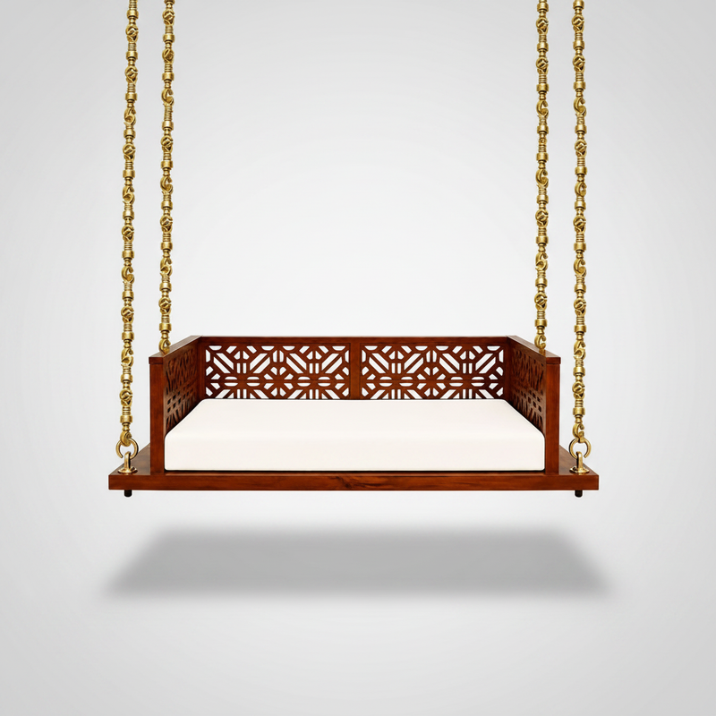Swing Wooden Jhula with Brass Coated Chainfor Indoor Outdoor & Balcony | House Swings 