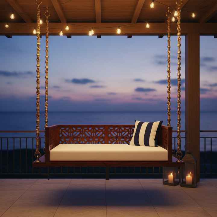 Translation missing: en.Swing Wooden Jhula with Brass Coated Chainfor Indoor Outdoor &amp; Balcony | House Swings 