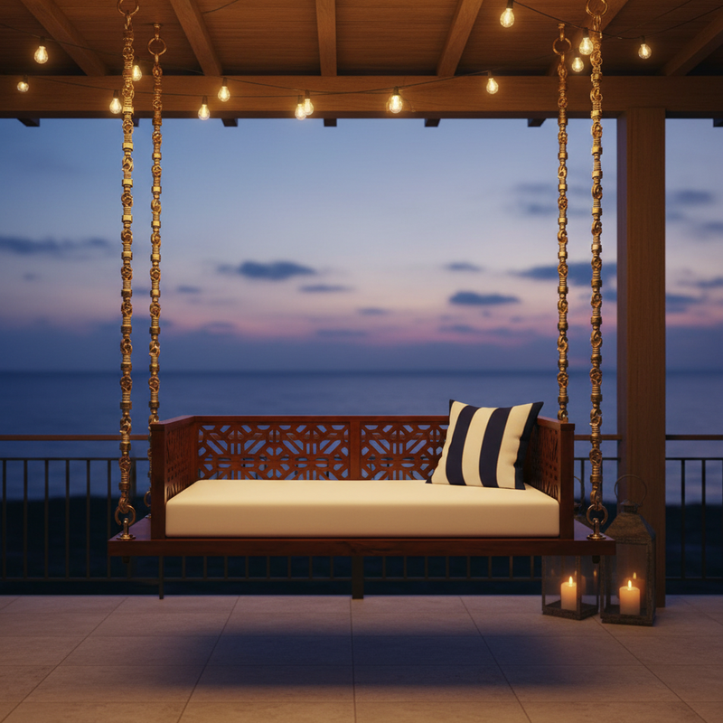 Swing Wooden Jhula with Brass Coated Chainfor Indoor Outdoor & Balcony | House Swings 