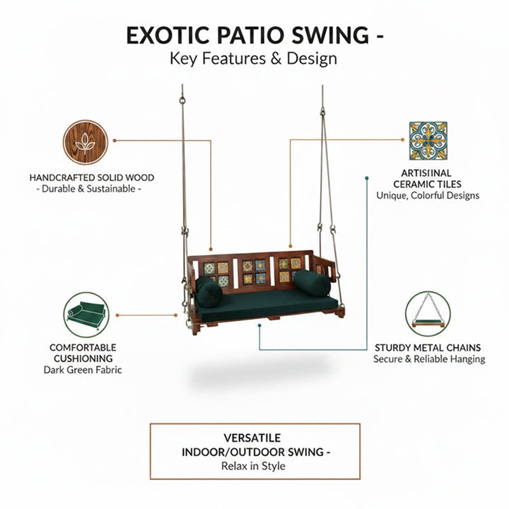 Translation missing: en.Reversible Wooden Swing Jhula with Brass Coated Chainfor Indoor Outdoor &amp; Balcony | House 