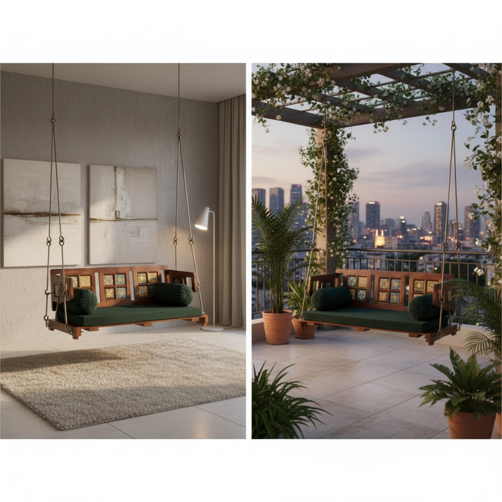 Translation missing: en.Reversible Wooden Swing Jhula with Brass Coated Chainfor Indoor Outdoor &amp; Balcony | House 