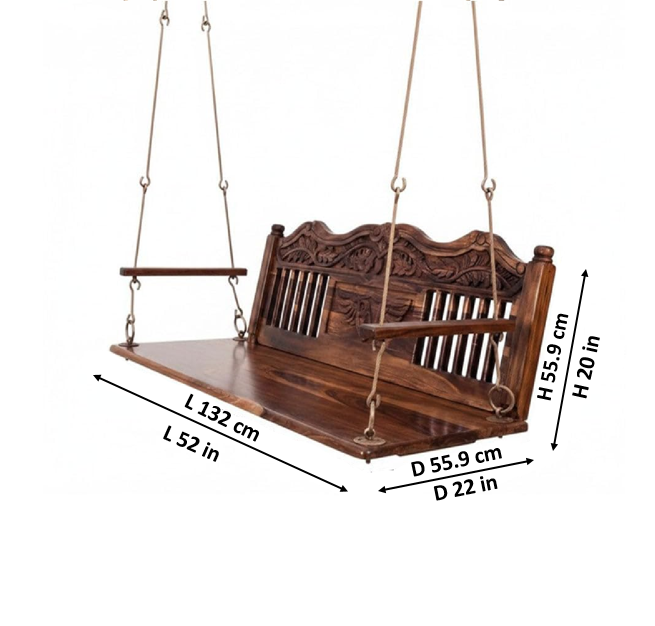Translation missing: en.Wooden Jhula for Adults for Home Swing Jhula with Brass Chain and Carving for 