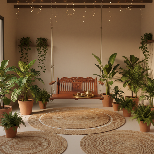 Wooden Jhula for Adults for Home Swing Jhula with Brass Chain and Carving for 