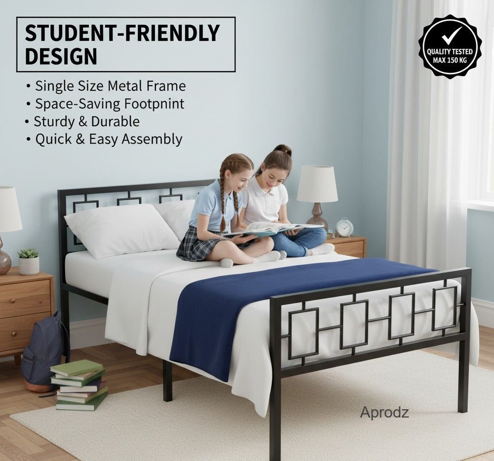 Metal Bed | Metal Bed With Foam Mattress Included | (King, Queen, Single Size with Mattress) (Geometric Design & Geometric Design with Foam) Aprodz