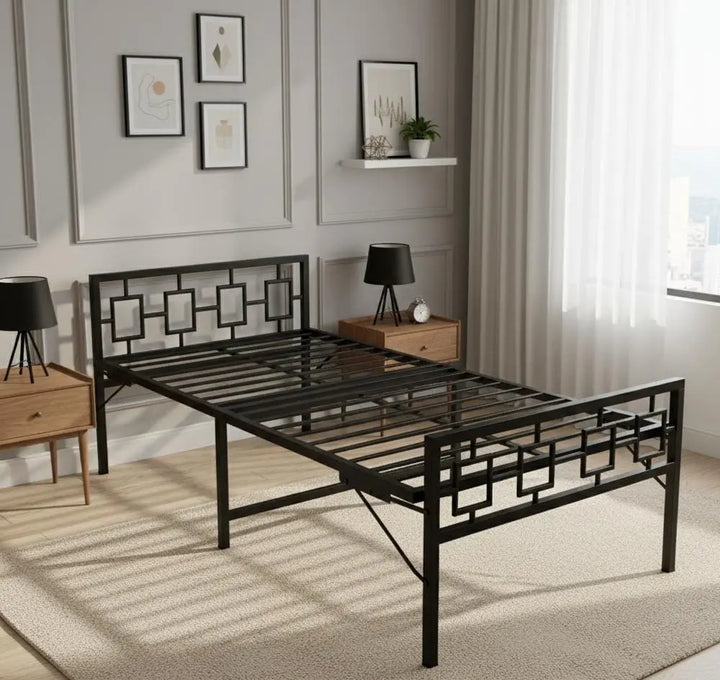 Translation missing: en.Metal Bed | Metal Bed With Foam Mattress Included | (King, Queen, Single Size with Mattress) (Geometric Design &amp; Geometric Design with Foam)  metal bed