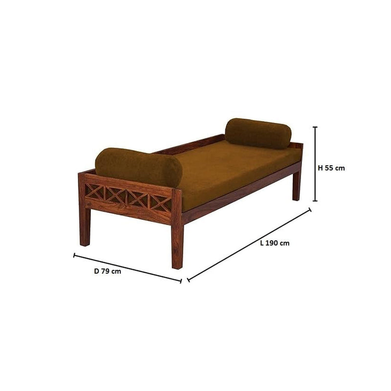 Solid Mango Wood Dewan Sofa Bed with Cushion for Living Room Hall (Solid Wood) 