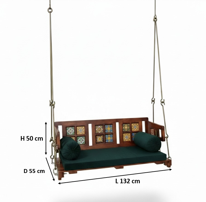 Reversible Wooden Swing Jhula with Brass Coated Chainfor Indoor Outdoor & Balcony | House 