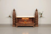 Wooden Pooja Temple – Solid Wood Floor-Mount, Polished Finish, 88.9 × 35.6 × 45.7 cm, Living Room Mandir 