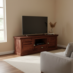 Sheesham Wood TV Unit Cabinet with Shelves & Drawer | Walnut Finish 