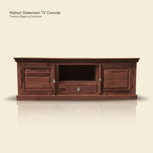 Translation missing: en.Sheesham Wood TV Unit Cabinet with Shelves &amp; Drawer | Walnut Finish 