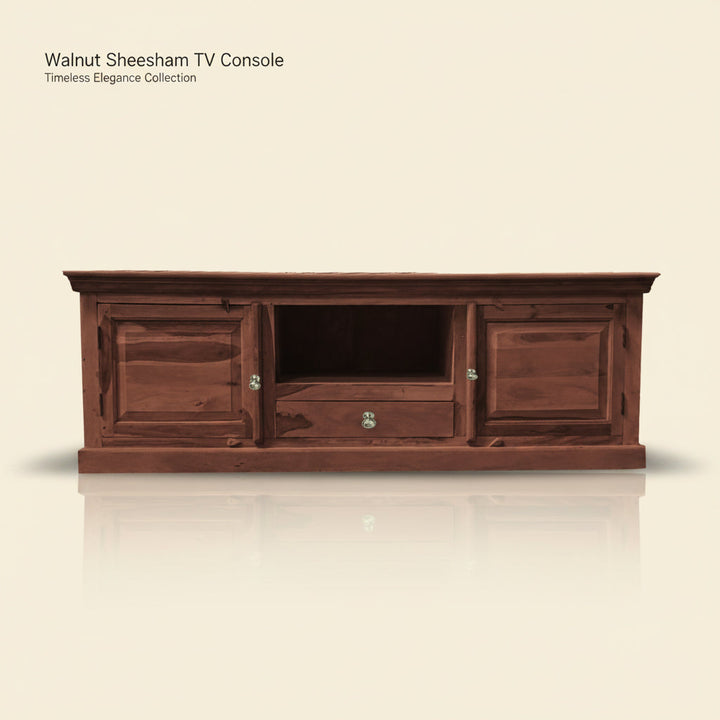 Translation missing: en.Sheesham Wood TV Unit Cabinet with Shelves &amp; Drawer | Walnut Finish 