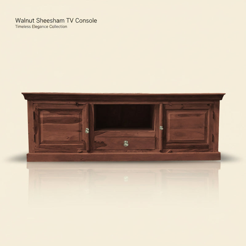 Sheesham Wood TV Unit Cabinet with Shelves & Drawer | Walnut Finish 