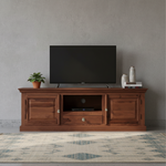 Sheesham Wood TV Unit Cabinet with Shelves & Drawer | Walnut Finish 