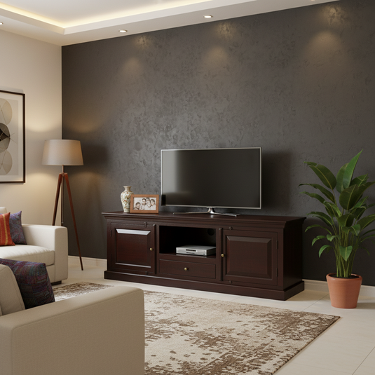 Translation missing: en.Sheesham Wood Tv Unit Cabinet with Shelves and one Drawer (Sheesham - Mahogany) 
