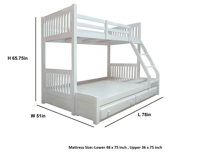 Translation missing: en.Solid Wood Getech Bunk Bed with Slide Storage &amp; Trundle | Twin Over Twin Kids Bed | White Finish