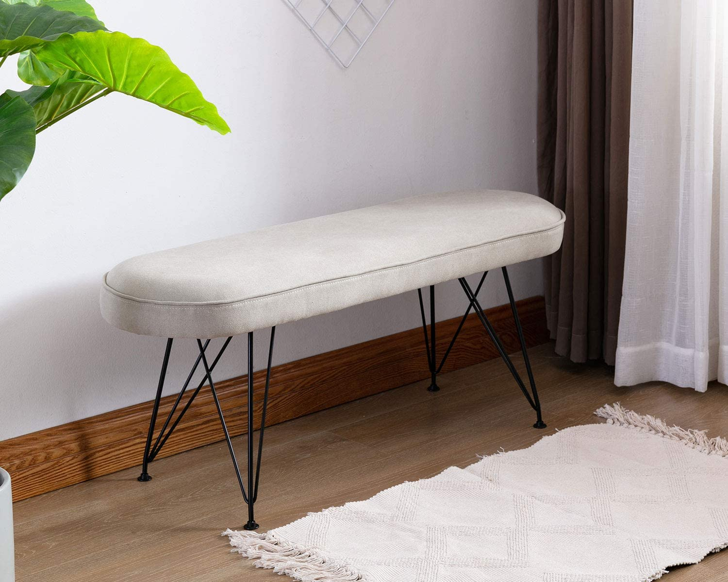 Ottoman Upholstered and Metal Bench 