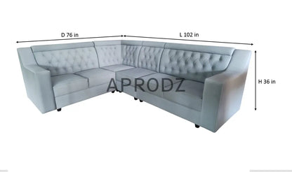 L-Shaped Sectional 6-Seater Sofa with Tufted Back Padded Armrest Perfect Fabric Corner Sofa for Guests Living Room, Drawing Room, Office & Lounge (Light Grey) 