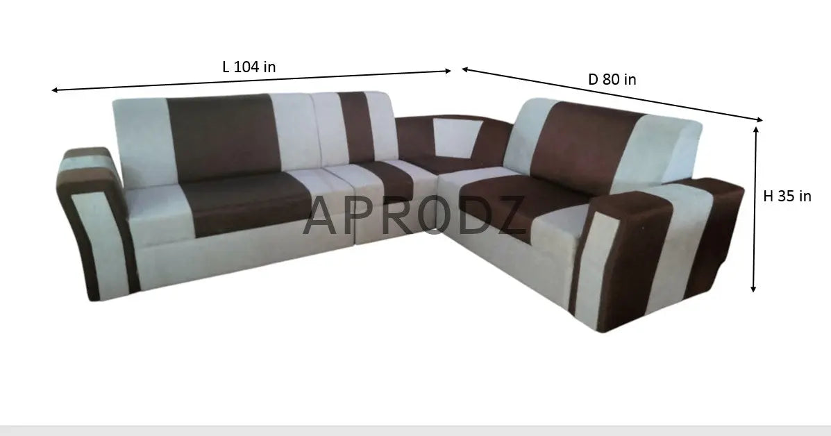 L-Shaped Sectional 7-Seater Sofa with Padded Armrest Perfect Fabric Corner Sofa for Guests Living Room, Drawing Room, Office & Lounge (Brown/Grey) 