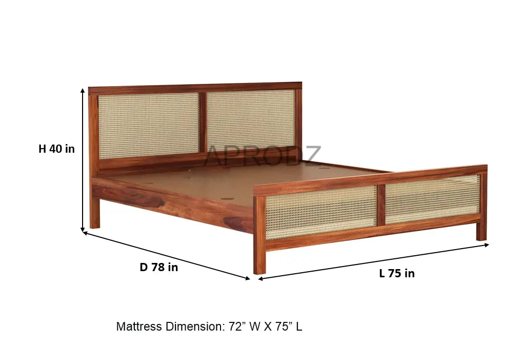 King Size & Queen Size Bed Frame with Cane Panels, Sheesham Wood, Modern Design 