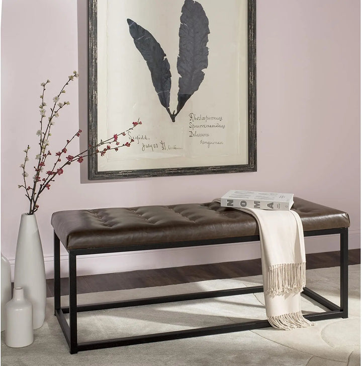 Translation missing: en.Modern Tufted Upholstered Velvet and Metal Bench Ottoman 
