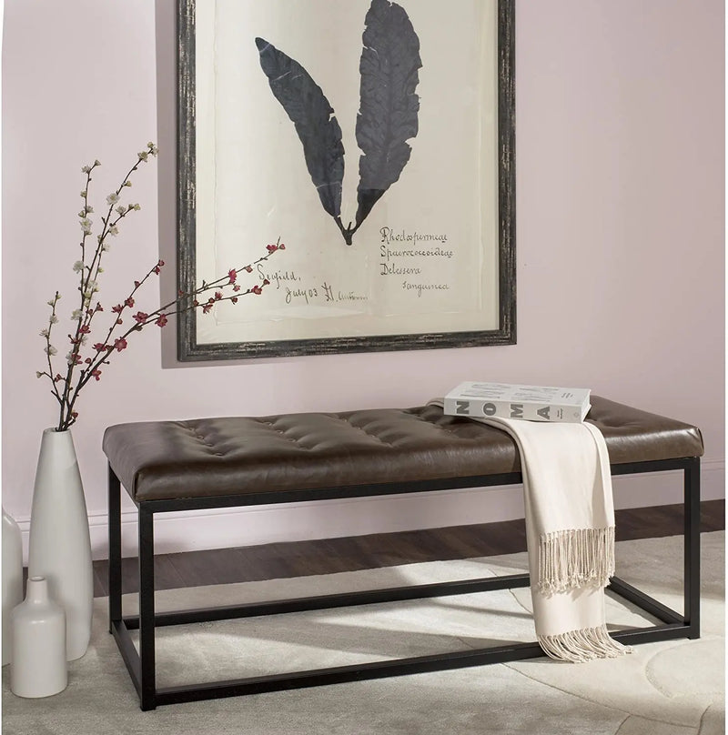 Modern Tufted Upholstered Velvet and Metal Bench Ottoman 