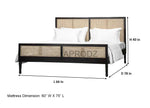 Mango Wood and Rattan Cane King Size & Queen Size Bed Frame, Black Finish 