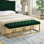 Tufted Long Upholstered Velvet and Metal Bench 