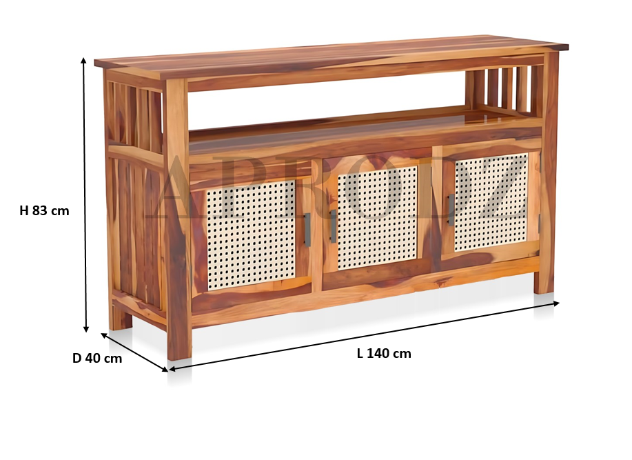 Kitchen Sideboard with Glass Doors | 2 Shelves Sheesham Wood Storage Organizer | Durable Stylish Wooden Furniture | Elegant Design Compact Multifunctional Home Decor