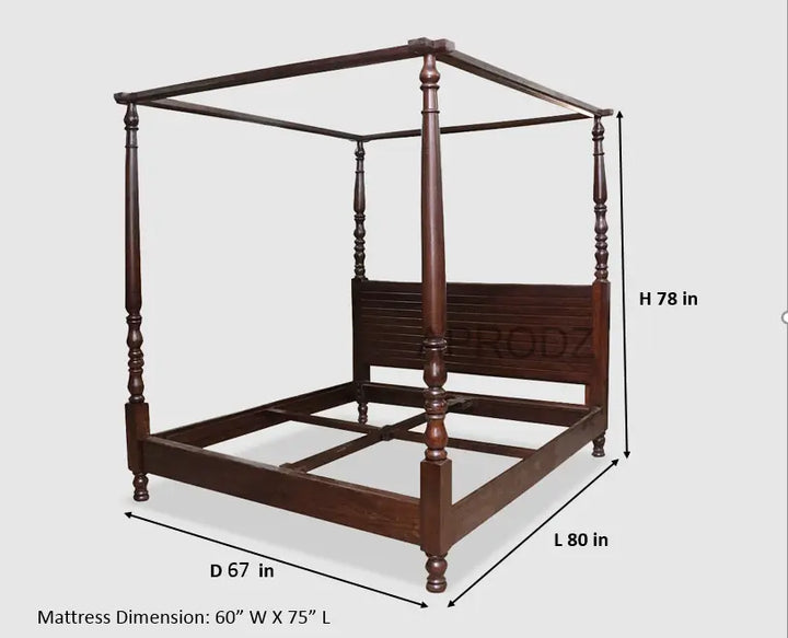 Translation missing: en.Sheesham Wood Four Poster Bed – King &amp; Queen Size Wooden Bed, Dark Brown Finish 