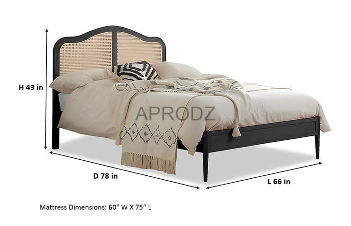 Translation missing: en.Rattan Cane Bed with Headboard, King Size &amp; Queen Size Sheesham Wood Frame, Black 