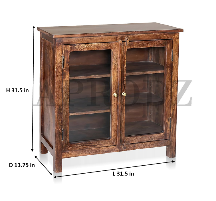 2 Door Cabinet with Wicker Front 2 Shelves | Mango Wood Storage Organizer | Rustic Durable Stylish Wooden Furniture | Compact Design Home Decor