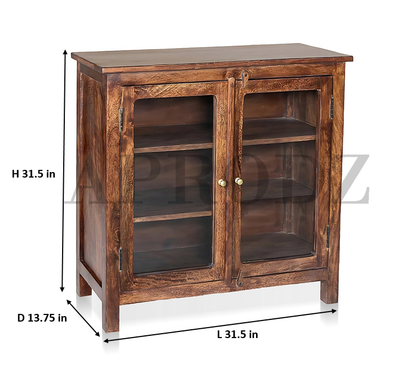 2 Door Cabinet with Wicker Front 2 Shelves | Mango Wood Storage Organizer | Rustic Durable Stylish Wooden Furniture | Compact Design Home Decor