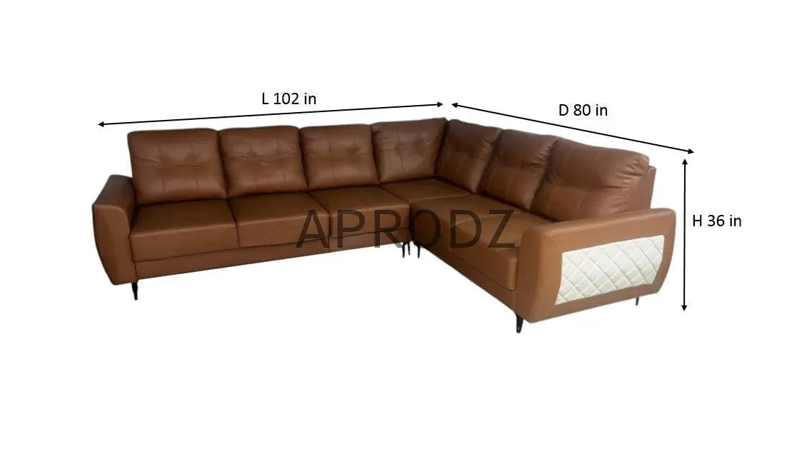 L-Shaped Sectional 6-Seater Sofa Padded Armrest Faux Leather Perfect Fabric Corner Sofa for Guests Living Room, Drawing Room, Office & Lounge (Brown) 