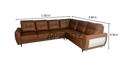 L-Shaped Sectional 6-Seater Sofa Padded Armrest Faux Leather Perfect Fabric Corner Sofa for Guests Living Room, Drawing Room, Office & Lounge (Brown) 