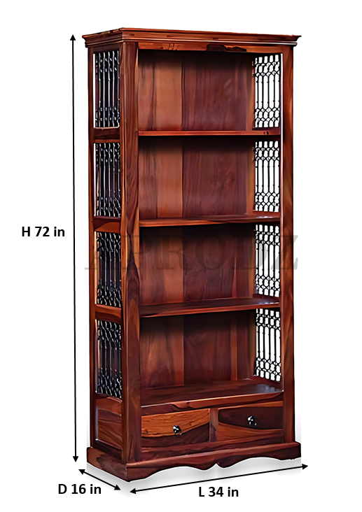 Bookshelf | Sheesham Wood Wooden Storage Organizer | Shelves Bookcase Rustic Durable, Stylish & Compact Design for Home, Office & Living Room | Furniture Organizer Elegant Finish (Honey 4)