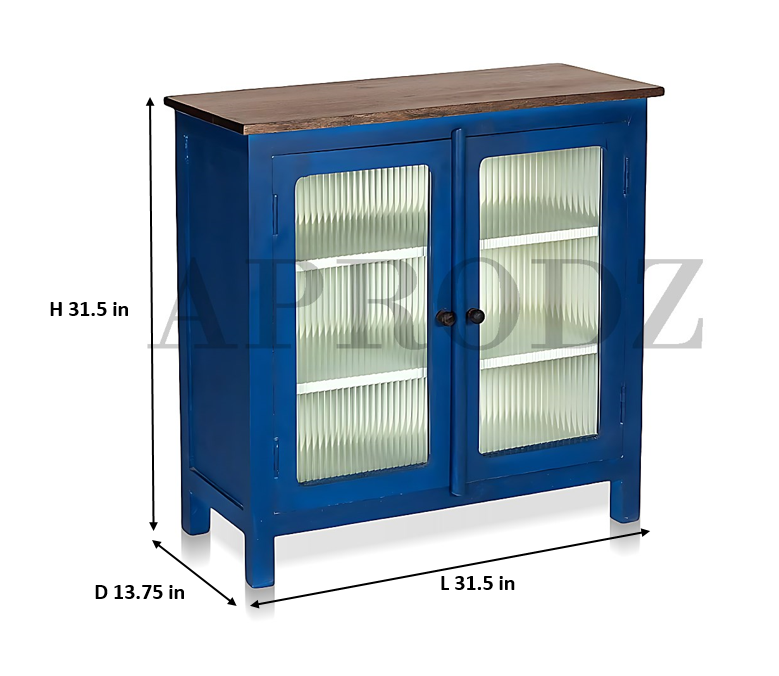 2 Door Cabinet with Wicker Front 2 Shelves | Mango Wood Storage Organizer | Rustic Durable Stylish Wooden Furniture | Compact Design Home Decor