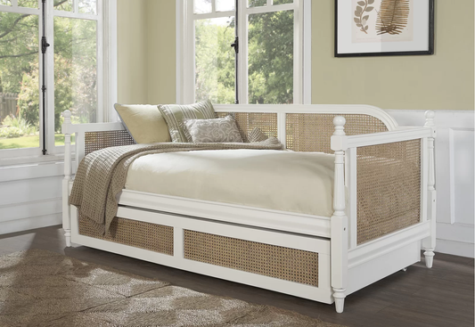 Kozlow Twin Size Mango Wood Cane Daybed (Solid Wood - White)