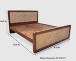 King & Queen Size Sheesham Wood Bed with Cane Panels Walnut Brown Finish 
