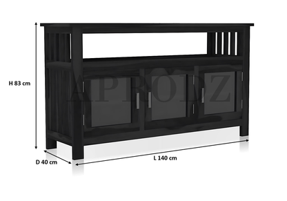 Kitchen Sideboard with Glass Doors | 2 Shelves Sheesham Wood Storage Organizer | Durable Stylish Wooden Furniture | Elegant Design Compact Multifunctional Home Decor