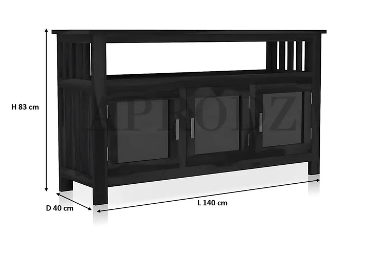 Translation missing: en.Kitchen Sideboard with Glass Doors | 2 Shelves Sheesham Wood Storage Organizer | Durable Stylish Wooden Furniture | Elegant Design Compact Multifunctional Home Decor 
