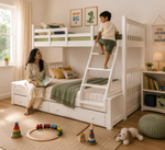 Solid Wood Getech Bunk Bed with Slide Storage & Trundle | Twin Over Twin Kids Bed | White Finish 