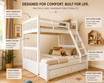 Solid Wood Getech Bunk Bed with Slide Storage & Trundle | Twin Over Twin Kids Bed | White Finish 