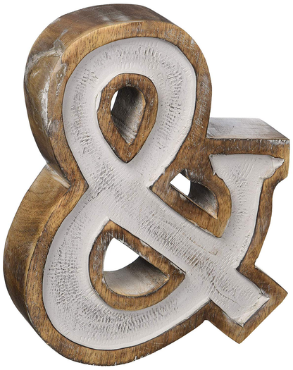 Monogram Free Standing Grey Letter Block - Length (7.8 in), Depth (2.2 in), Height (10.2 in), &