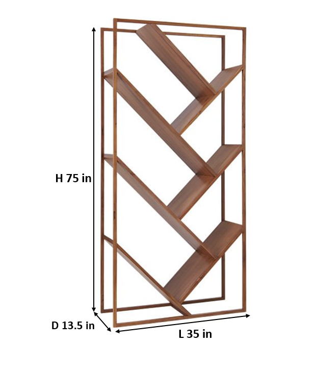 Translation missing: en.Solid Wood and Steel Warsaw Bookcase for Living Room | Bookshelf | Brown Finish 