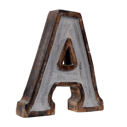 Monogram Free Standing Grey Letter Block - Length (9 in), Depth (2.2 in), Height (10.2 in), A