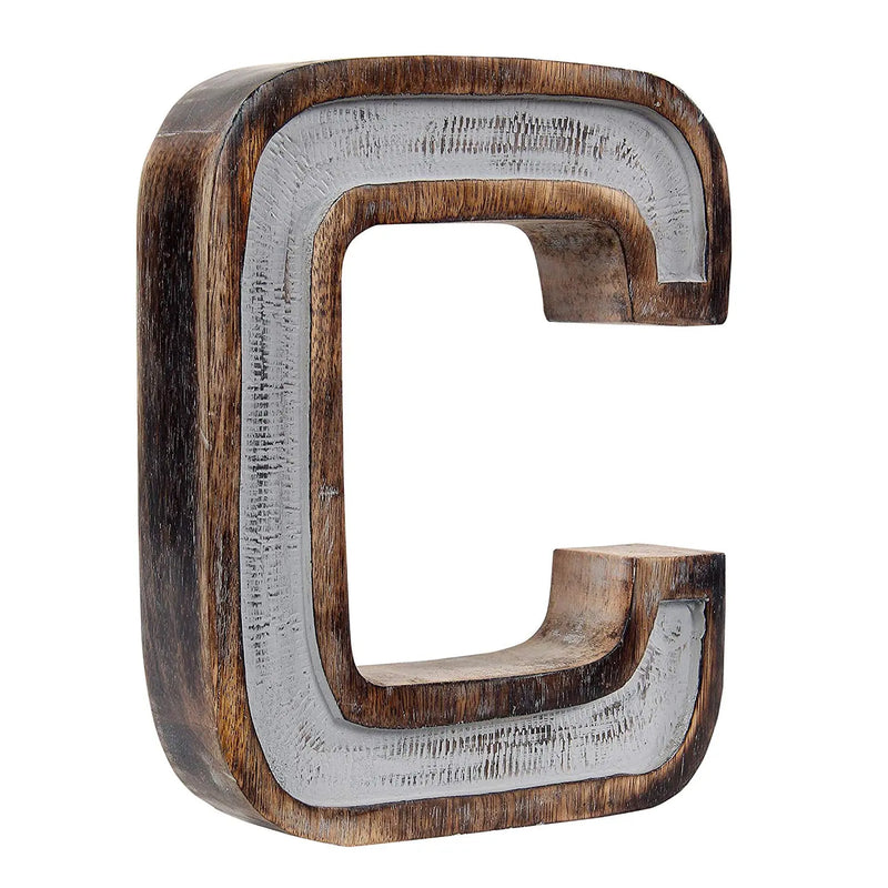 Monogram Free Standing Grey Letter Block - Length (8 in), Depth (2.2 in), Height (10.2 in), C 