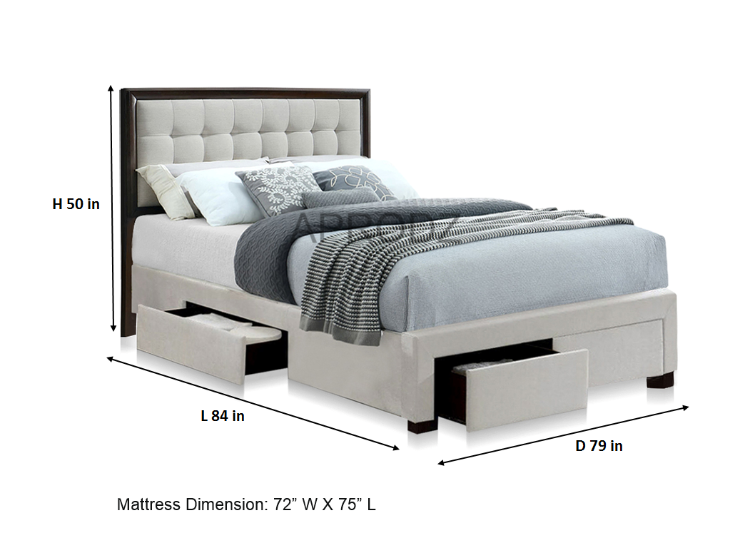 Modern King & Queen Size Storage Bed with Tufted Upholstered Headboard, 4 Drawers, Grey 
