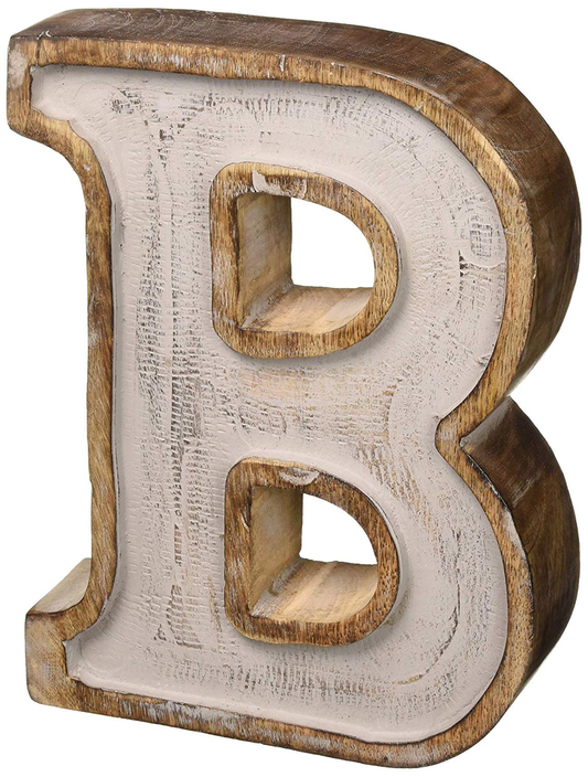 Monogram Free Standing Grey Letter Block - Length (8 in), Depth (2.2 in), Height (10.2 in), B