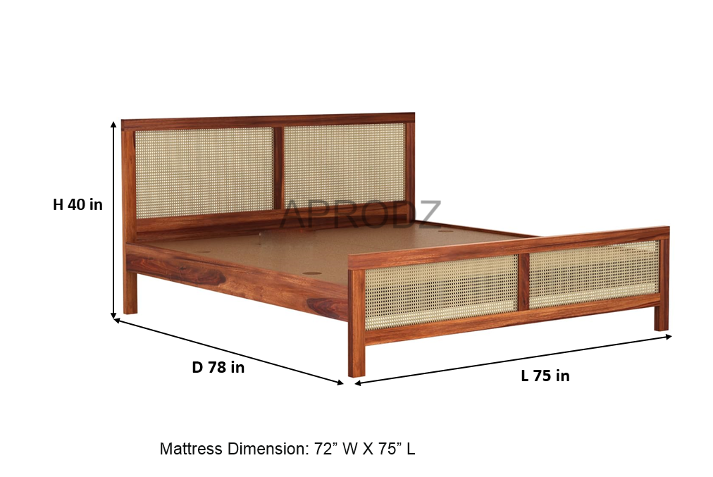 King Size & Queen Size Bed Frame with Cane Panels, Sheesham Wood, Modern Design 